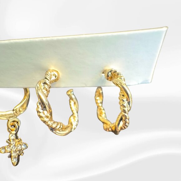✨ 3-Pack Gold Dangle & Hoop Earring Set – Trendy Mixed Charms - Picture 4 of 5